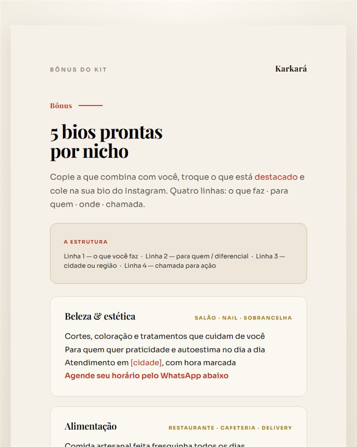 Bios prontas por nicho